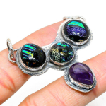Natūralus dichroic stiklas, ametistas brangakmenis 925 sterlingas sidabrinis pakabukas 1,97 B3k45