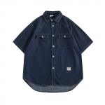 Japoni&scaron;kas Retro Mados Prekės Ženklas Vasariniai Laisvi Džinsiniai Mar&scaron;kiniai Trumpomis Rankovėmis Meninis Jaunimo Darbo Drabužių Mar&scaron;kiniai Vyri&scaron;ka ir Moteri&scaron;ka Daugiasluoksnė Striukė M tamsiai mėlyna spalva