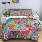 Etninis Bohemi&scaron;kas Mandala Antklodės Užvalkalas King Queen Europieti&scaron;kas Gėlės Vintažinis Patalių Komplektas Geometrinis Retro Stilius Poliesterio Antklodės Užvalkalas EU single(135x200cm)
