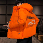 Vyri&scaron;kas Harajuku spalvingas pūkinis paltas žiemos striukė vyri&scaron;ki gatvės drabužiai hip hop parka korėjieti&scaron;ki geltoni juodi drabužiai pūkinės striukės 2XL oranžinė