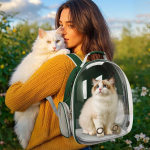 Ne&scaron;iojama naminių gyvūnų ne&scaron;yklė kelionėms, kvėpuojanti kuprinė &scaron;unims ir katėms, &scaron;uniukams, vandeniui atspari, skaidri, kvėpuojanti erdvės kuprinė One Size juoda