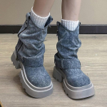 Kauboji&scaron;ki platforminiai moteri&scaron;ki sniego batai, dizainerio batai su vidutiniu kulnu, masyvūs iki pusės blauzdos motociklininko batai, 2024 žiemos tendencija, goti&scaron;ki moteri&scaron;ki batai 40