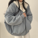 Žieminiai drabužiai Moteri&scaron;ki Stori &Scaron;ilti Parkai Negabaritinis Kawaii Paltas su gobtuvu Moteri&scaron;kos Korėjos mados Laisvalaikio laisvos striukės su užtrauktuku moterims 2XL mėlyna