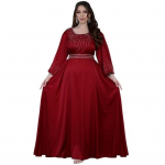 Abaja Suknelė moterims Eid Ramadanas Maldai Islami&scaron;ki drabužiai Ilgomis rankovėmis Apvali i&scaron;kirptė Dubajaus Turkijos Vakarinė suknelė M raudona