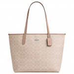 Coach City 33 Klasikinė monograma Mygtuko užsegimas Rankinė pirkiniams Rankinė Sintetinės odos Pečių krep&scaron;ys Didelė Moteri&scaron;ka Smėlio spalvos Basic+Dust Bag pilk&scaron;vai ruda