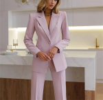 Rožinis 2 dalių moteri&scaron;kas kostiumas Eleganti&scaron;ki vestuvių progos drabužiai Slim Fit Formalus biuro moters &scaron;varkelio rinkinys (Striukė + kelnės) S kameja rožinė spalva