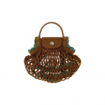 Longchamp Le Pliage kolekcija Logotipo spalvų blokų dizainas Medvilninis drobės mini rankinė per petį Moteri&scaron;kos rankinės Ruda Žalia 10139HGW004 Basic Set (Bag)