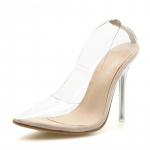 Skaidrūs PVC Permatomos Basutės Perspex Stiletto Auk&scaron;takulniai Smailianosiai Moteri&scaron;ki Naktinio klubo Zapatillas De Mujer 35 abrikosas