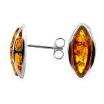 Les Tr&eacute;sors De Lily [Q6807] - Boucles Argent 'Inspiration' ambre cognac (rhodi&eacute;) - 16x7 mm