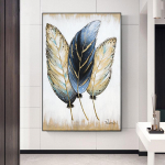 Drobės tapyba Abstraktus auksinis plunksnos menas Aliejinė tapyba Spaudiniai ant drobės Sienų menas Paveikslas Svetainei Namų Skandinavi&scaron;kas dekoras 20x30cm