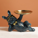 Dervos dekoratyvinė &scaron;uns statula liokajus su padėklu laikymo stalu Svetainė Prancūzų buldogo ornamentas Dekoratyvinė skulptūra amatų dovana