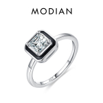 MODIAN 925 Sterling Silver Eleganti&scaron;kas juodas emaliuotas cirkonio žiedas pir&scaron;tams amžinos meilės žiedas moterims sužadėtuvių puikūs papuo&scaron;alai 5 sidabras