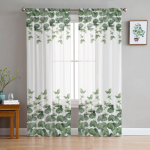Akvarelė su eukalipto &scaron;akelėmis Permatoma užuolaida svetainei &Scaron;iuolaikinės Voile tiulio langų užuolaidos miegamojo virtuvės užuolaidoms 135W x 114H(cm)