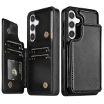Piniginės vienspalvis magnetinis dvigubas sagtis RFID blokuojančios kortelės odinis dėklas, skirtas Samsung Galaxy S24 Ultra S23 FE S22 Plus S21 S20 Samsung S24 Ultra juoda