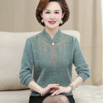 Motinos drabužiai rudens ir žiemos audinės pliu&scaron;inis megztinis Vidutinio amžiaus moteri&scaron;ki &scaron;ilti vir&scaron;utiniai vidutinio amžiaus ir vyresnio amžiaus žmonių apatiniai mar&scaron;kiniai XXXL žalia