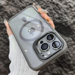 Prabangus magnetinis smūgiams atsparus telefono dėklas, skirtas iPhone 16 15 14 13 12 11 Pro Max Plus Funda stovo stiklo objektyvo apsauga galinis dangtelis iPhone 16 pilka spalva