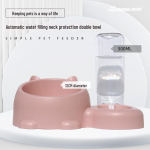 Automatinis naminių gyvūnėlių tiektuvas: Nerūdijančio plieno kačių ir &scaron;unų dubenėliai su įrankiais cat head double bowl + water bottle tamsiai mėlyna spalva