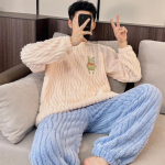 Žieminis mielas me&scaron;kiuko flanelinis pižamos komplektas vyrams, animaciniai naktiniai drabužiai berniukams, madingas puloveris, aksominė vyri&scaron;ka pižama XL for 65-72kg