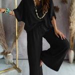 Moteri&scaron;kas kasdienis vienspalvis kelnių komplektas V formos i&scaron;kirpte, pusės ilgio rankovėmis, plačių kelnių kostiumas vasarai, pavasariui, laisvalaikiui 3XL