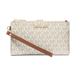 Michael Kors MK Jet Set Travel Signature Logo Print Užtrauktuku Uždarymo Dengto Drobės Ir Poliesterio Piniginė Moteri&scaron;ka piniginė Vanilės-Baltos 35F8GTVW0B-VANILLA Basic Set (Bag+Dust Bag)