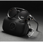 KDEAM Vintažiniai Steampunk Apvalūs Saulės Akiniai Vyrams Moterims Odinis Skydas Asmenybės Saulės Akiniai Dvigubo Tilto Dizaino Atspalvis Zipper Case black