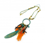 Les Tr&eacute;sors De Lily [N3955] - Collier 'Cheyennes' orange vert argent&eacute; turkis