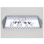 Les Tr&eacute;sors De Lily [A0219] - Plateau &agrave; cake m&eacute;lamine Vaches gris (le pot &agrave; lait - laiterie artisanale) - 30. 5x15 cm NA pilka
