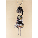 Les Tr&eacute;sors De Lily [R6278] - Collier sautoir cr&eacute;ateur 'Lilipoupettes' (poup&eacute;e articul&eacute;e) noir multicolore - 80 cm- 11x3 cm