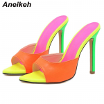 Aneikeh Sexy Mules Auk&scaron;takulniai Sandalai Smailūs kulnai Moterims Vasaros &Scaron;lepetės Moteri&scaron;ki Batai Vakarėliui Oranžiniai Sandalai Striperis 35-42 Ploni Pumps Avalynė