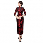 Moteri&scaron;ka 44989 kini&scaron;ka &bdquo;Cheongsam Midi&ldquo; plona suknelė ilgomis rankovėmis su gėlėmis 4XL raudona