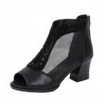 Žuvies burnos sandalai, moteri&scaron;ki tinkliniai batai vidutinio storio kulnais, vienviečiai batai mergaitėms lauke 34 juoda