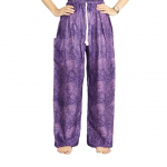Hipis &Scaron;ikas, Laisvalaikio kelnės, gėlių ra&scaron;tas, Vienas dydis su rai&scaron;teliu, Unisex modelis. Violetinė. violetinė