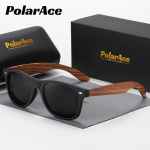 PolarAce Unisex bambuko poliarizuoti lauko mediniai retro akiniai nuo saulės, UV400 juoda