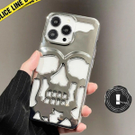 Prabangus Skeleton Skull Dėklas, skirtas iPhone 11 12 13 14 15 Pro Max telefono dėklai Atsparūs smūgiams galinis dangtelis Kamera Full Protect Hollow Funda For iPhone 14 sidabras