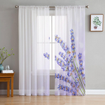 Violetinės levandų gėlės &Scaron;iuolaikinės tiulio užuolaidos, skirtos svetainei miegamajam namų virtuvės langui permatomos užuolaidos 135W x 114H(cm)