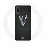 Coque pour Samsung Galaxy A02 Vikings S&eacute;rie Saison 6 logo V Ep&eacute;e Gris Fond Noir