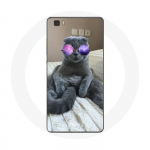 Coque pour Huawei P8 Lite Chat avec Lunettes de vue violettes