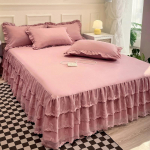 Pavasario ir vasaros nėriniuotas lovos sijonas Vienvietis princesės nėrinių &scaron;lifuotas čiužinys Neslystantis apsauginis užvalkalas lovatiesė Dovana 180*200cm 3pcs