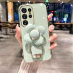 3D Rotate Gėlių stovas telefono dėklas, skirtas Samsung M14 M13 M23 M33 M53 M31 M51 M12 M22 M32 M42 M52 padengtas mink&scaron;tas silikoninis laikiklio dangtelis For Samsung M14 (5G) žalia