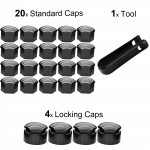24x 17MM pilka juoda rato veržlės varžtų gaubtelių rinkinys su traukikliu universalus, skirtas Suzuki Lincoln Citroen Ford Buick Acura VW Land Rover juoda