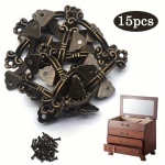 15/30 vnt Mini Ornaments Cinko stalčių rankenos - Antikvarinis žalvaris - Puikiai tinka papuo&scaron;alų dėžutėms ir mažų baldų trauktuvams 15pcs-With screws