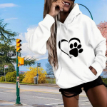 Moterų meilės &scaron;unų antspaudu palaidi džemperiai su gobtuvu Palaidinė Megztiniai Kasdieniai ilgomis rankovėmis megztiniai 3XL balta