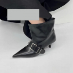 Smailia nosis metalo sagtimi trumpi batai moterims, ploni auk&scaron;takulniai nauji odiniai audiniai Eleganti&scaron;ki seksualūs žieminiai batai 35
