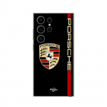 Coque Samsung Galaxy S24 Ultra PORSCHE logo rouge et dor&eacute;e fond noir Maniacase