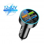 6 prievadų USB automobilinis įkroviklis 4 USB+2 PD greitas įkrovimas PD QC3.0 USB C automobilinio telefono įkroviklis C tipo adapteris skirtas iPhone Samsung Huawei su įtampos ekranu balta