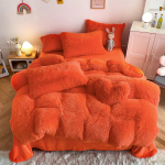 Mink 4 dalių lovos komplektas žiemai sutir&scaron;tintas pliu&scaron;inis Mink Velvet Crystal Velvet Love pagalvė Standard oranžinė