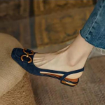 Retro moteri&scaron;ki sandalai žemu kulnu, batai su dirželiu per kulną, zom&scaron;iniai, biuro damų batai, eleganti&scaron;ki įsispiriami moteri&scaron;ki plok&scaron;čiapadžiai sandalai 42EU/CN43