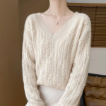 Moteri&scaron;kas ka&scaron;myro megztinis Qinghe ka&scaron;myras 30% ka&scaron;myras 70% vilna rudeninis ir žieminis puloveris &scaron;iltas ir madingas XL rožinė