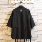 Vasaros vyri&scaron;ki haori megztiniai kimono mar&scaron;kinėliai samurajų japoni&scaron;ki drabužiai chalatai laisva striukė Gatvės apranga XXXL juoda