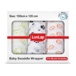 LuvLap 100% medvilnės muslino kūdikio suvystymo rinkinys, 3 vnt. pakuotė, kvėpuojantis mink&scaron;tas kūdikio rank&scaron;luosčio apklotas naujagimiams, 120cm x 100cm Gyvūnai gray